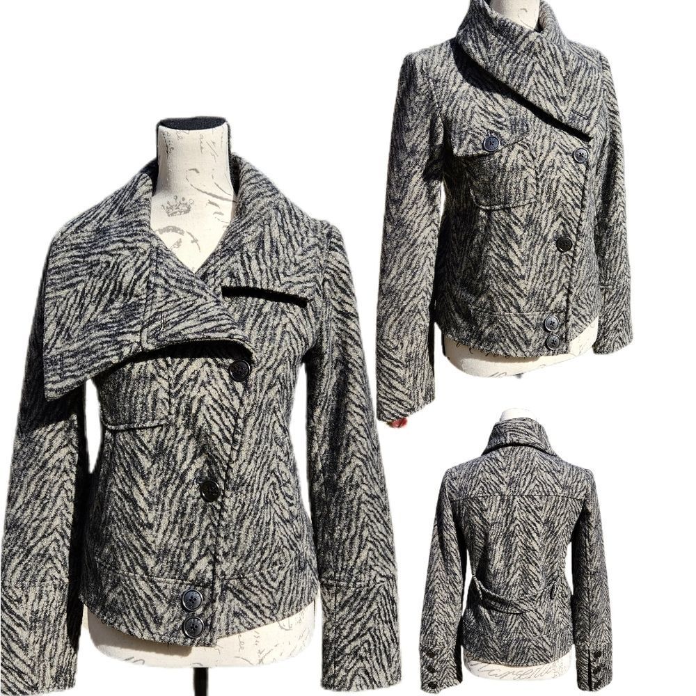 BKE Wool blend moto style‎ coat jacket zebra animal print Small